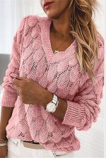 Розовый вязаный свитер крупной вязки &quot;под перья&quot; с V-образным вырезом