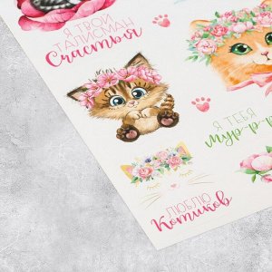 Наклейки бумажные «Люблю котиков», 14 x 21 см