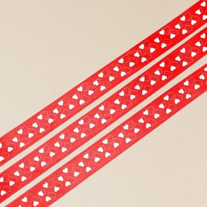 Лента атласная «Сердечки», красная, 4 см x 25 ярдов (22,5 м)