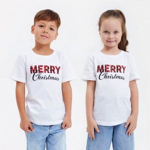 Футболка детская KAFTAN "Merry Christmas", 30 (98-104), цвет белый