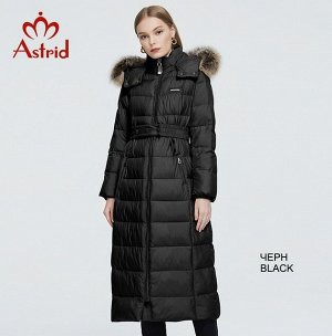Женское зимнее пальто с поясом и съемным капюшоном с натуральным мехом, цвет черный