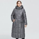 Женский зимний пуховик-пальто с капюшоном ХИТ ПРОДАЖ, цвет серый