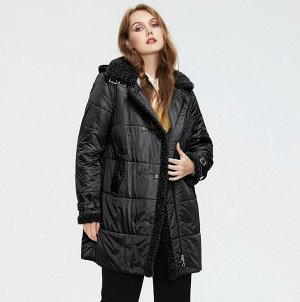 Шикарная зимняя женская куртка-парка с отделкой стриженым мехом "барашек", цвет черный