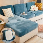 Чехол на диван плюшевый сборный размер М (ширина 50-65см, длина 100-125см, высота 5-20см), цвет голубой