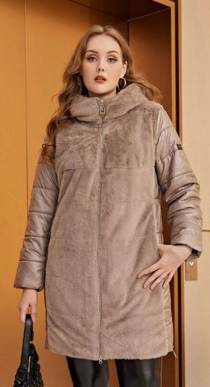 Женская зимняя куртка с капюшоном, комбинированная искусственным мехом, цвет КЭМАЛ