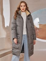 ТЕНД СЕЗОНА. Женский зимний пуховик с капюшоном, модель over-size цвет СЕРО-ЗЕЛЕНЫЙ (как на фото)