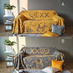 Двустороннее покрывало на диван, цвет серый/желтый с принтом