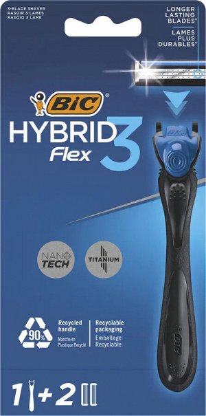 BIC Flex 3 Hybrid бритвенный станок + 2 кассеты (3 лезвия)