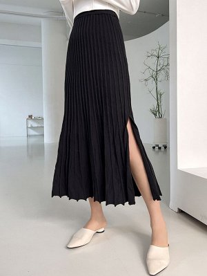 Вязаная юбка с высоким разрезом плиссированное