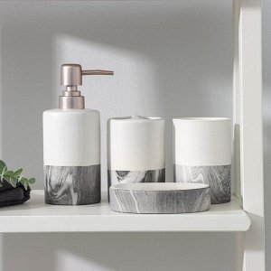 Аксессуары для ванной SAVANNA Stone gray, 4 предмета, дозатор для мыла 390 мл, 2 стакана, мыльница, белые