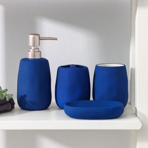 Набор аксессуаров для ванной комнаты SAVANNA Soft, 4 предмета (мыльница, дозатор для мыла 400 мл, 2 стакана), цвет синий