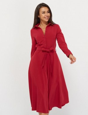 A.Karina Платье рубашка женское демисезонное МАКСИ длинный рукав цвет Темно-красный LONG (однотонное)
