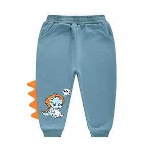 Штаны для мальчика спортивные, голубые с принтом и декором