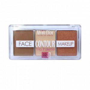 ALVIN D'OR FC-12 Палетка для лица 3 в 1 контуринг+хайлайтер+румяна TRIO PALETTE 9,6г. (тон 02 medium)