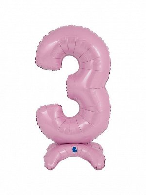 Фольга шар Цифра 3 Pastel Pink на подставке 25" 1 шт Grabo