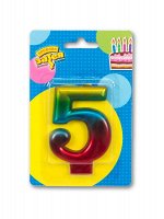 Свеча цифра &quot;5&quot; Радуга металлик 8 см