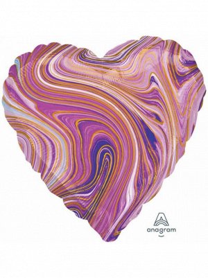 Фольга шар Сердце 18"/46 см Мрамор Purple