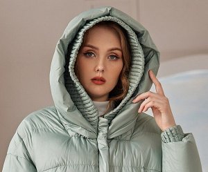 Длинный женский  зимний пуховик-пальто с капюшоном, цвет мята