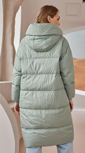 Длинный женский  зимний пуховик-пальто с капюшоном, цвет мята