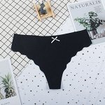 Женские бесшовные стринги, с бантиком, цвет чёрный