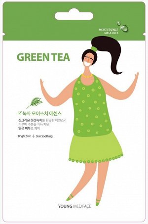 Young Mediface (Green tea)" Тканевая маска-салфетка для лица тонизирующая с экстрактом зеленого чая 25мл 1/600