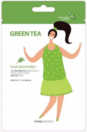 Young Mediface (Green tea)" Тканевая маска-салфетка для лица тонизирующая с экстрактом зеленого чая 25мл, Корея