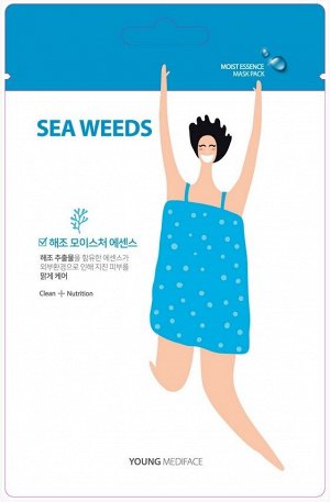 250245 "Young Mediface (Sea weeds)" Тканевая маска-салфетка для лица детокс с эссенцией морских водорослей  25мл 1/600
