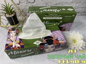 НОВИНКА ! Бумажные салфетки YOKO Minoru Зеленый чай 200шт 2-х слойные коробка