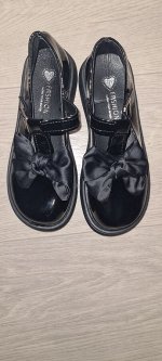 Туфли детские лаковые с текстильным бантом, цвет черный