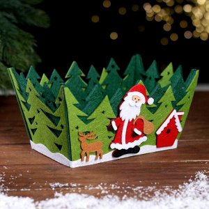 Новогодняя корзинка для декора «Дед Мороз в лесу» 20 ? 15 ? 11 см
