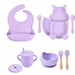 Набор силиконовой детской посуды 10 предметов фиолетовый