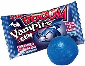 Леденцовая карамель кислая и красит язык в синий цвет Fini Vampire Boom / Конфета Фини "Вампир Бум" с жвачкой внутри 5 гр