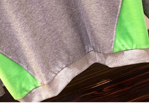 Свитшот женский, с карманом на груди и цветными вставками, цвет серый/ярко-зеленый