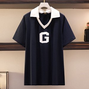 Женская футболка поло, принт буква "G", цвет темно-синий