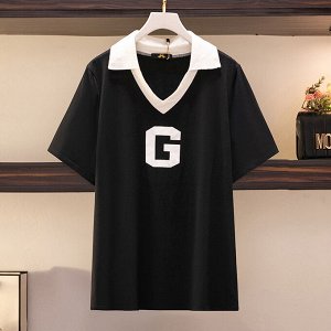 Женская футболка поло, принт буква "G", цвет черный