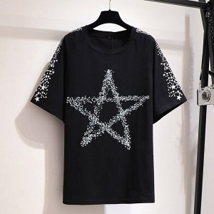 Женская футболка, принт "Звезда", цвет черный