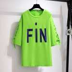 Женская футболка со шнуровкой на рукавах, надпись &quot;FIN&quot;, цвет зеленый