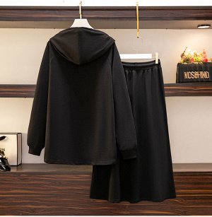 Костюм женский (толстовка с капюшоном + юбка), цвет черный
