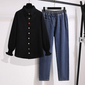 Костюм женский (рубашка цвет черный + джинсы цвет синий)