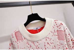 Пуловер женский, принт "Пиксели", цвет белый/красный