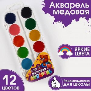 Акварель медовая 12 цветов ArtFox STUDY пластик, без кисти