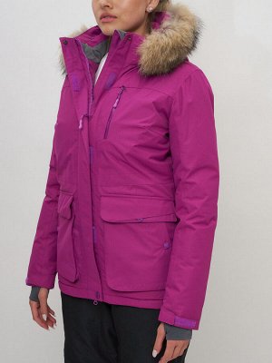 Куртка спортивная женская зимняя с мехом фиолетового цвета 551777F