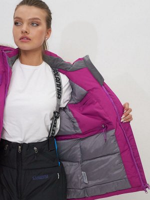 Куртка спортивная женская зимняя с мехом фиолетового цвета 551777F