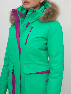 MTFORCE Куртка спортивная женская зимняя с мехом салатового цвета 551777Sl