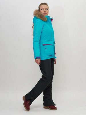 MTFORCE Куртка спортивная женская зимняя с мехом бирюзового цвета 551777Br