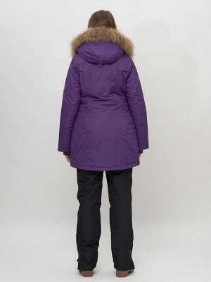 Парка женская с капюшоном и мехом (50, фиолетовый)