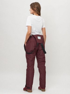 Полукомбинезон брюки горнолыжные женские big size бордового цвета 66413Bo