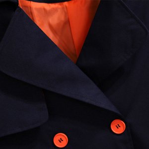 Пальто женское, с оранжевым подкладом и пуговицами, цвет темно-синий