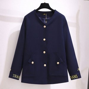 Женское пальто, короткое, с надписью на рукавах, цвет синий