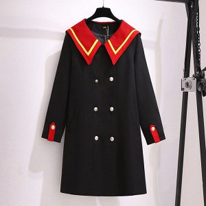Пальто женское, с контрастным воротником, и капюшоном, цвет черный/красный
